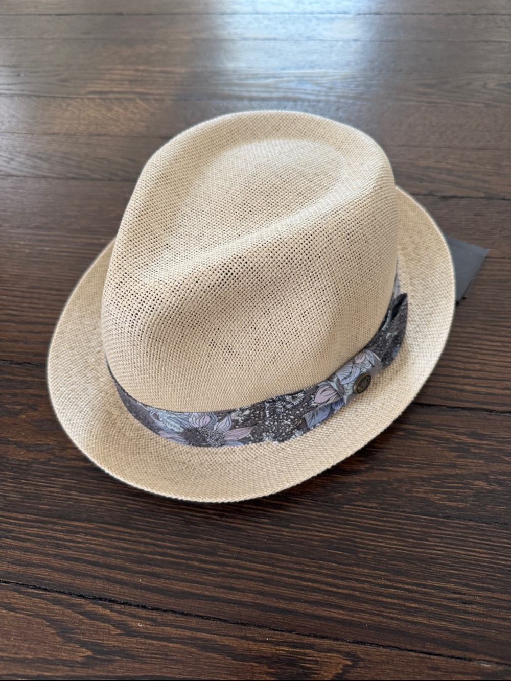 Men's Tan Straw Fedora with Floral Band